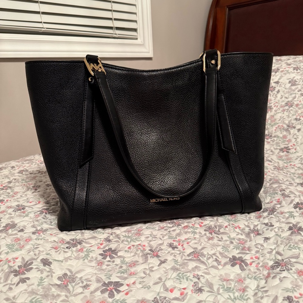 Michael Kors MK Print Canvas Leather Women’s Tote Shoulder Work Bag Black